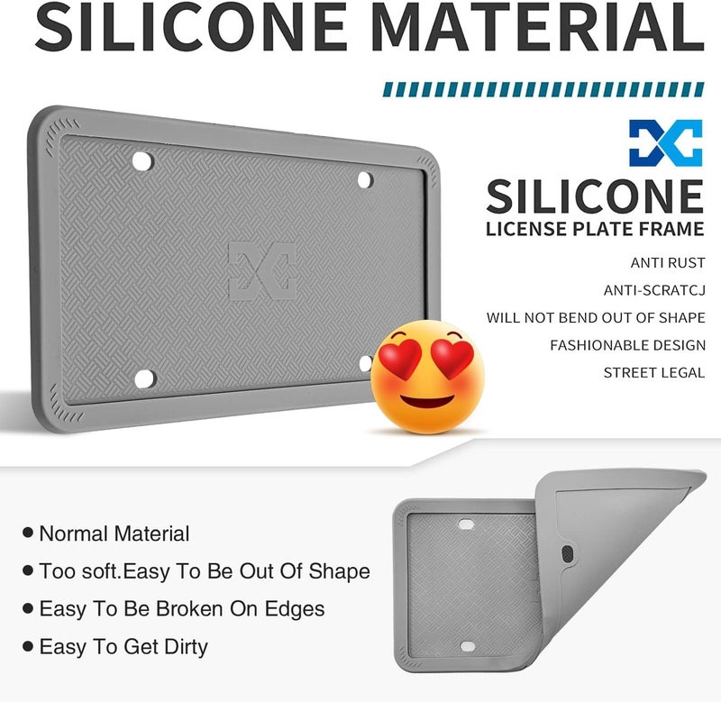 XCLPF Silicone Gray License Plate Frame Covers 1 Pack- Front and Back Car Plate Bracket Holders. Rust-Proof, Rattle-Proof, Weather-Proof (Gray) - Image 2